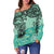 Chuuk Women's Off Shoulder Sweaters - Vintage Floral Pattern Green Color - Polynesian Pride