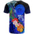 Polynesian Hawaii Custom T Shirts Humpback Whale with Tropical Flowers (Blue) - Polynesian Pride