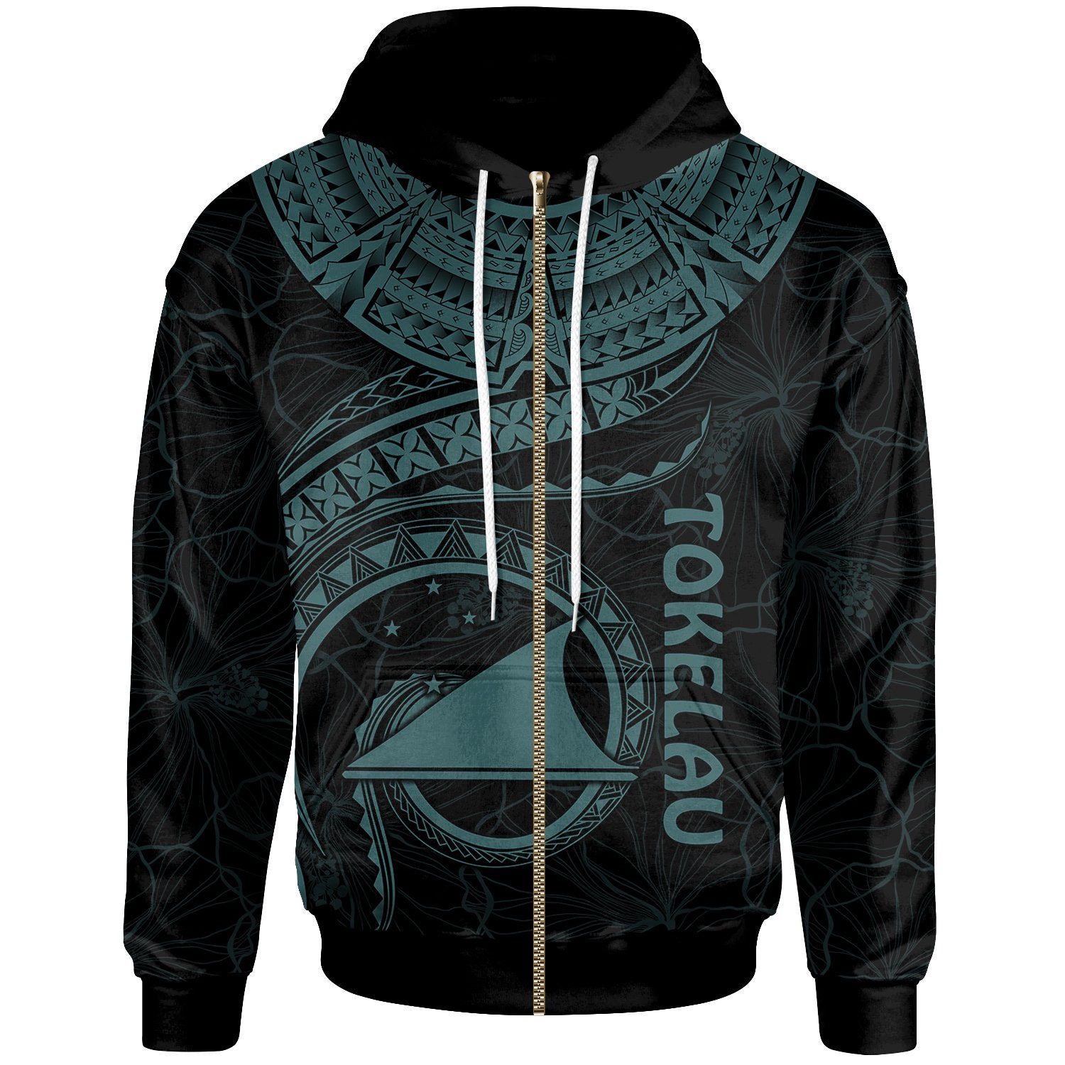 Tokelau Polynesian Zip up Hoodie Tokelau Waves (Turquoise) Unisex Turquoise - Polynesian Pride