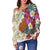 Papua New Guinea Women's Off Shoulder Sweater - The Tropical Plumeria Flower Style - Polynesian Pride