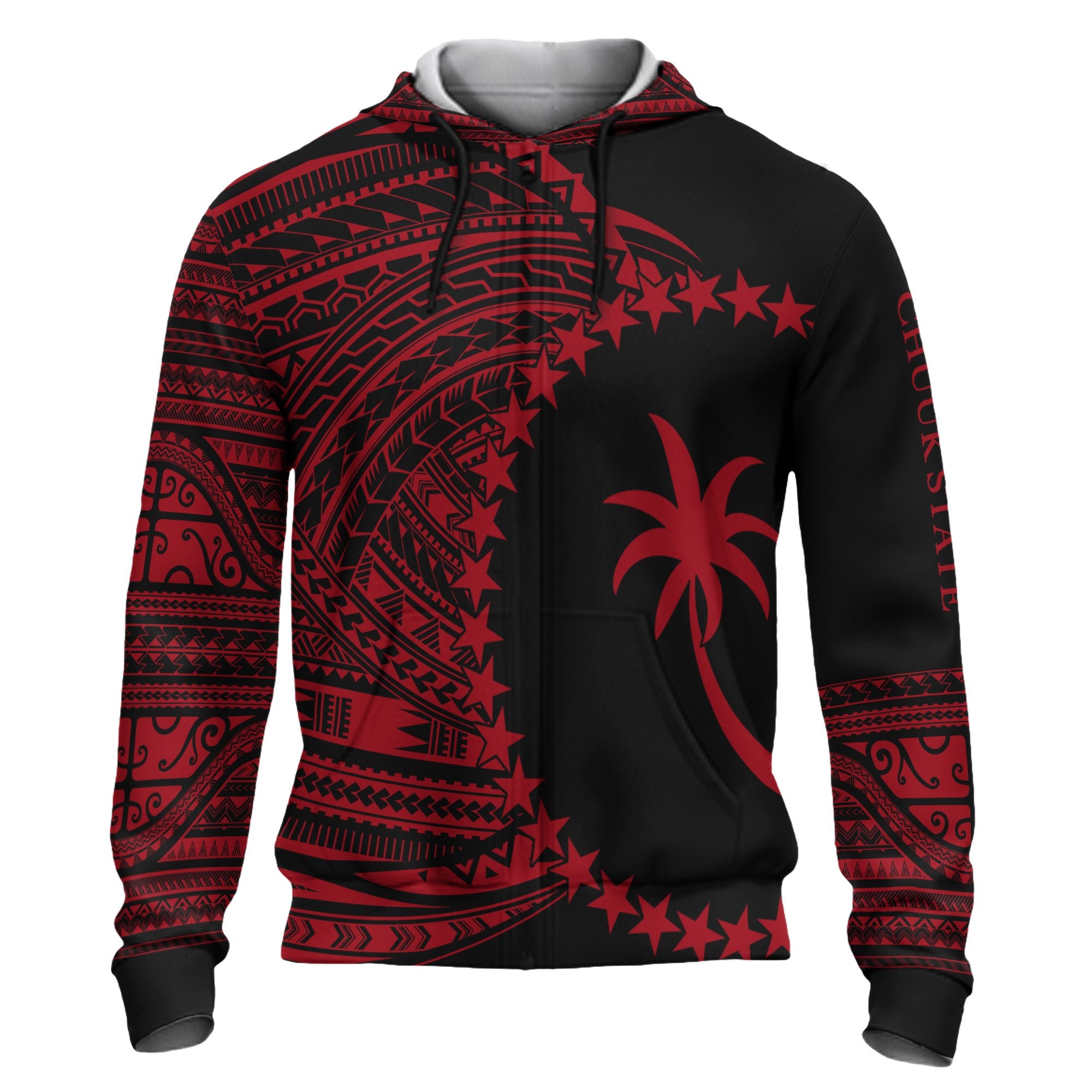 Chuuk Hoodie Micronesia Red Patterns With Coat of Arms Unisex Black - Polynesian Pride