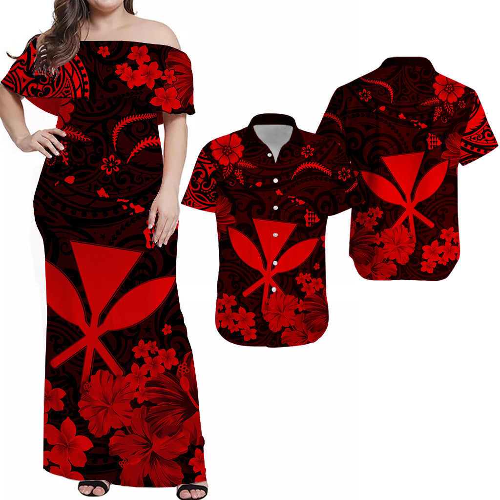 Hawaii Matching Polynesia Red Kanaka Maoli Dress and Hawaiian Shirt LT13 Red - Polynesian Pride