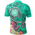 American Samoa Polynesian Polo Shirt Turtle Plumeria (Turquoise) - Polynesian Pride