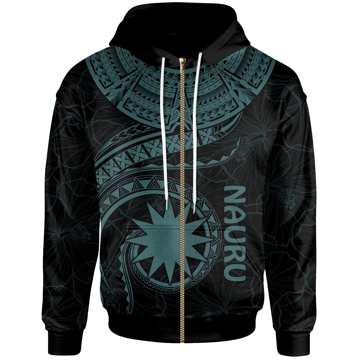 Nauru Polynesian Zip up Hoodie Nauru Waves (Turquoise) Unisex Turquoise - Polynesian Pride