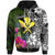 Hawaii Zip up Hoodie Turtle Plumeria Banana Leaf Unisex Black - Polynesian Pride