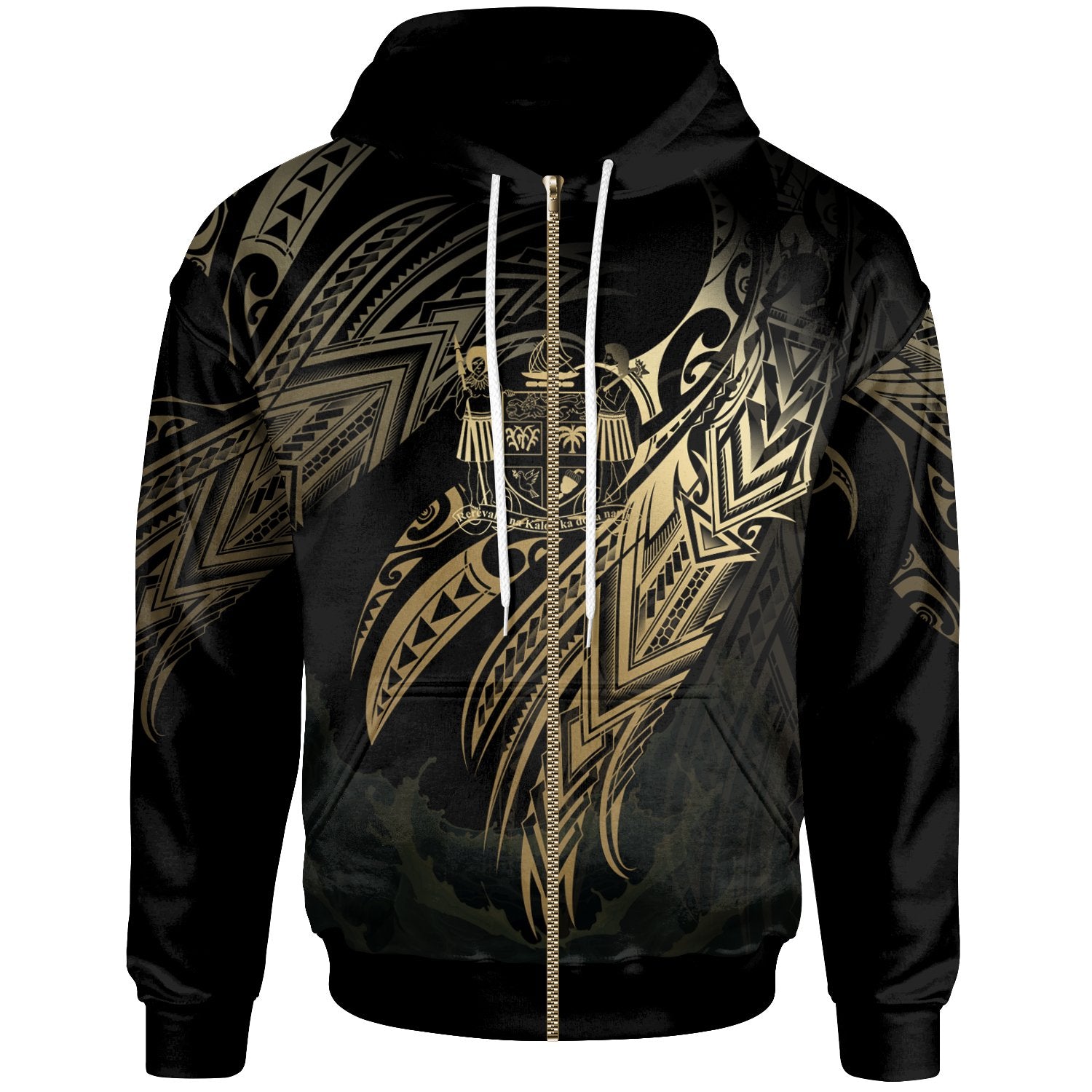 Fiji Polynesian Zip Hoodie Legend Gold Version Unisex Black - Polynesian Pride