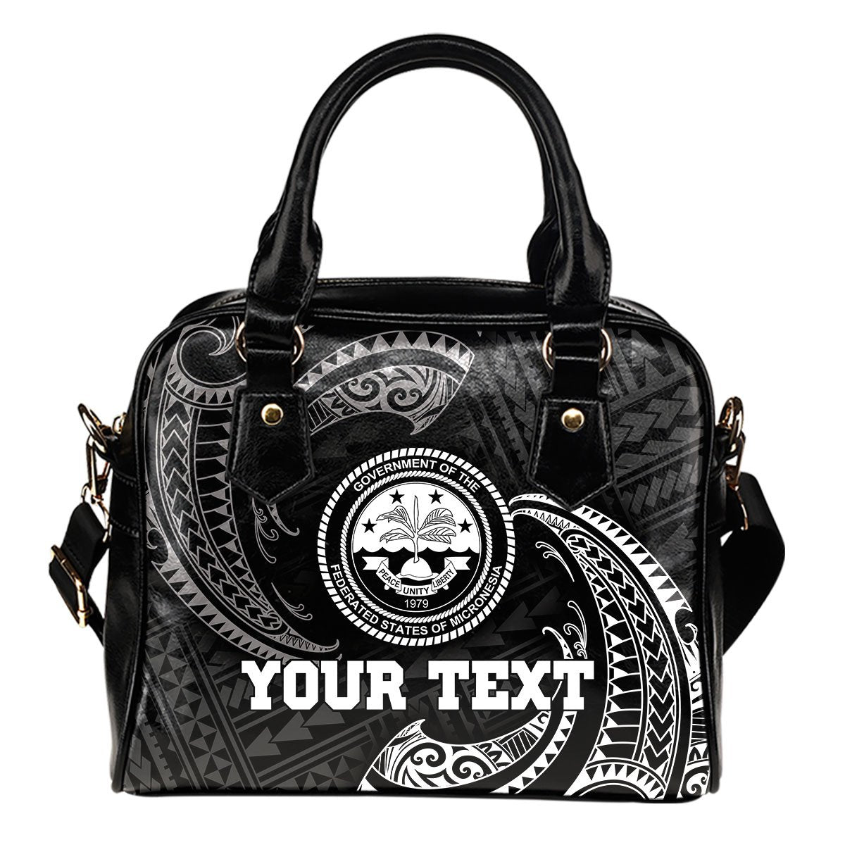 Federated States Of Micronesia Custom Personalised Shoulder Handbag - White Tribal Wave One Size Black - Polynesian Pride