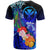 Polynesian Hawaii Custom T Shirts Kanaka Maoli Humpback Whale with Tropical Flowers (Blue) - Polynesian Pride