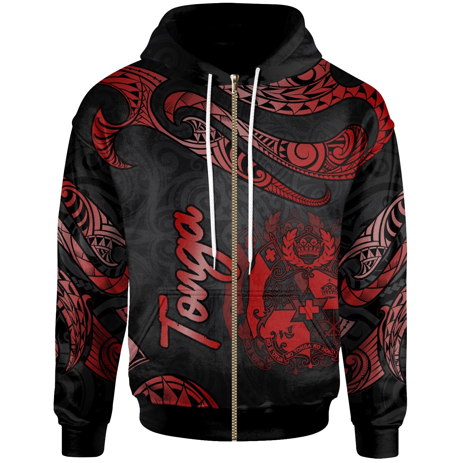 Tonga Polynesian Zip Hoodie Polynesian Tattoo Red Version Unisex Red - Polynesian Pride