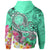 Hawaii Zip up Hoodie Turtle Plumeria Polynesian Tattoo Turquoise Color - Polynesian Pride