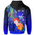 Fiji Zip up Hoodie Humpback Whale with Tropical Flowers (Blue) - Polynesian Pride