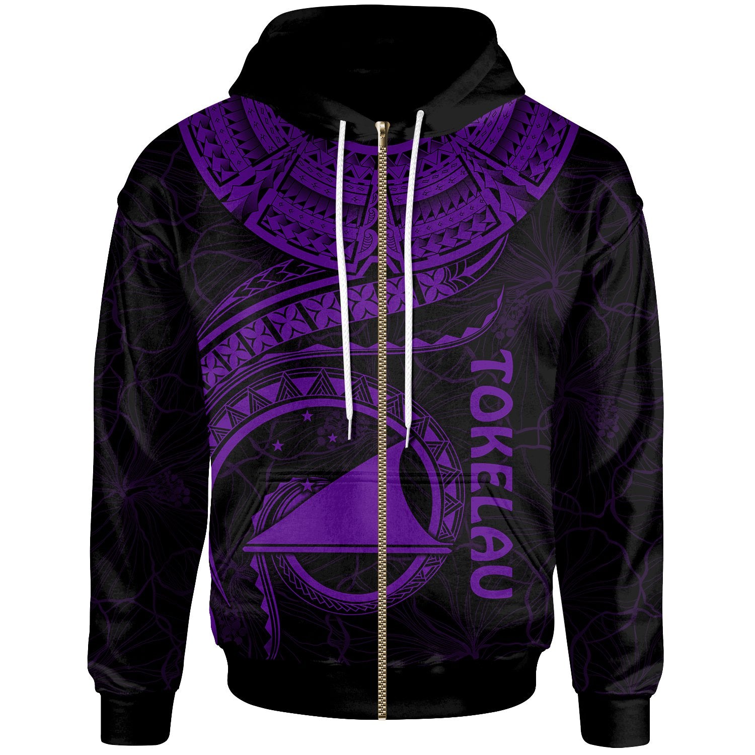 Tokelau Polynesian Zip up Hoodie Tokelau Waves (Purple) Unisex Purple - Polynesian Pride