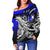 Yap Women's Off Shoulder Sweaters - Tribal Jungle Pattern Blue Color - Polynesian Pride