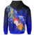 Yap Hoodie Humpback Whale with Tropical Flowers (Blue) - Polynesian Pride