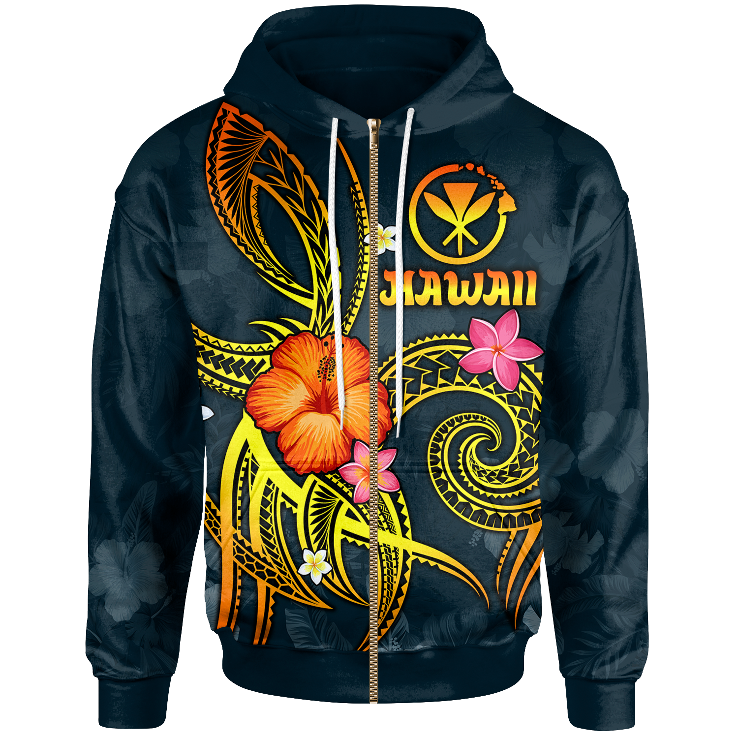 Polynesian Hawaii Zip up Hoodie Legend of Kanaka Maoli (Blue) Unisex Blue - Polynesian Pride