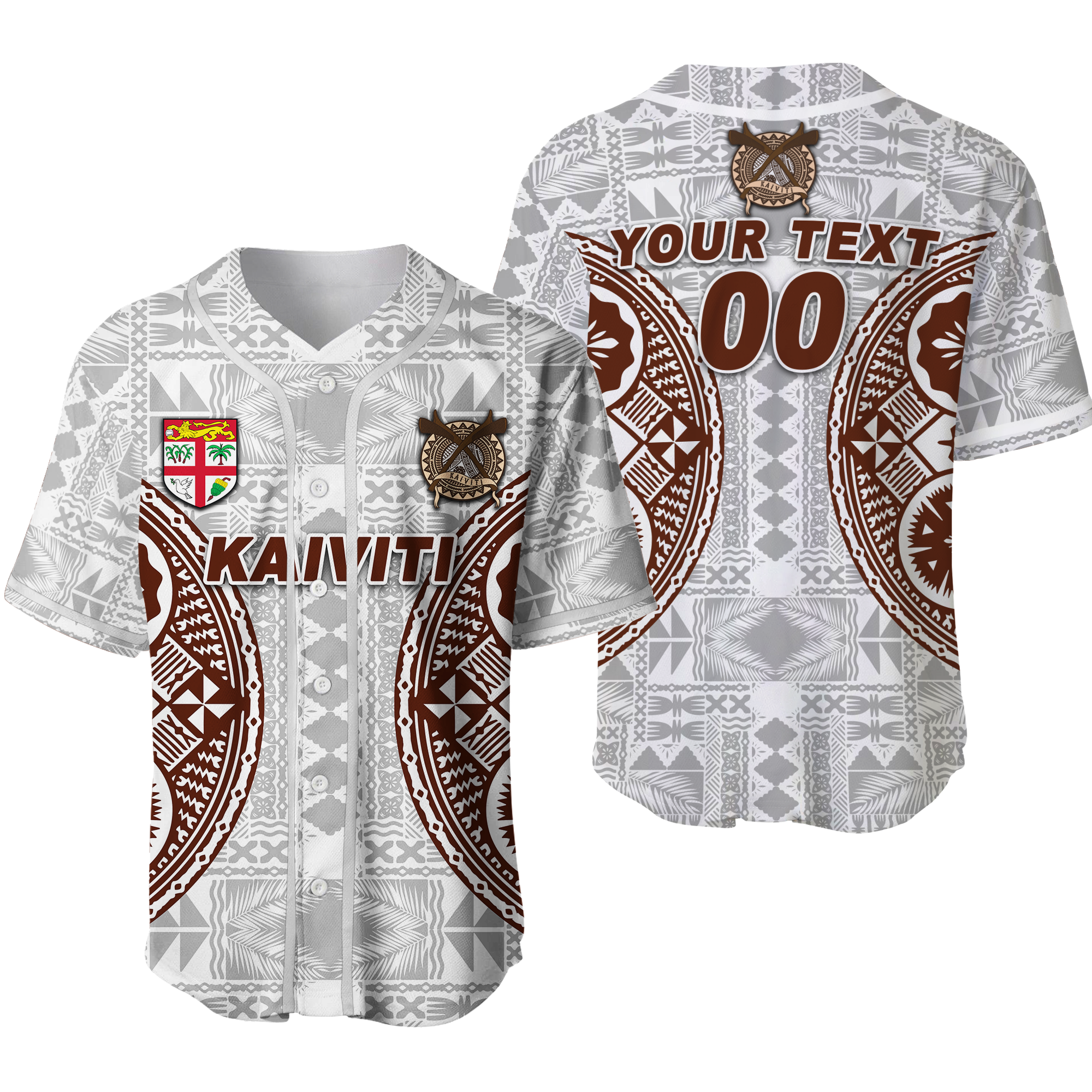 (Custom Personalised) Fiji Kaiviti Tapa Pattern Baseball Jersey - LT12 Unisex White - Polynesian Pride