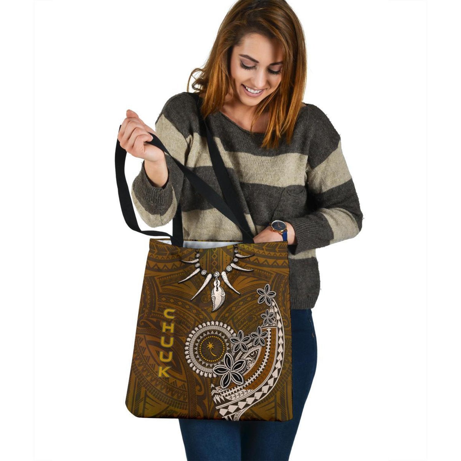 Chuuk Tote Bags - Polynesian Boar Tusk Tote Bag One Size Brown - Polynesian Pride