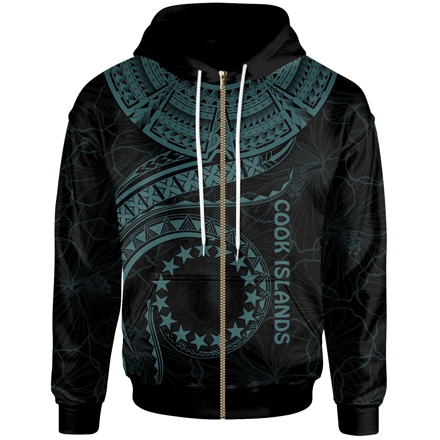 Cook Islands Polynesian Zip up Hoodie Cook Islands Waves (Turquoise) Unisex Turquoise - Polynesian Pride