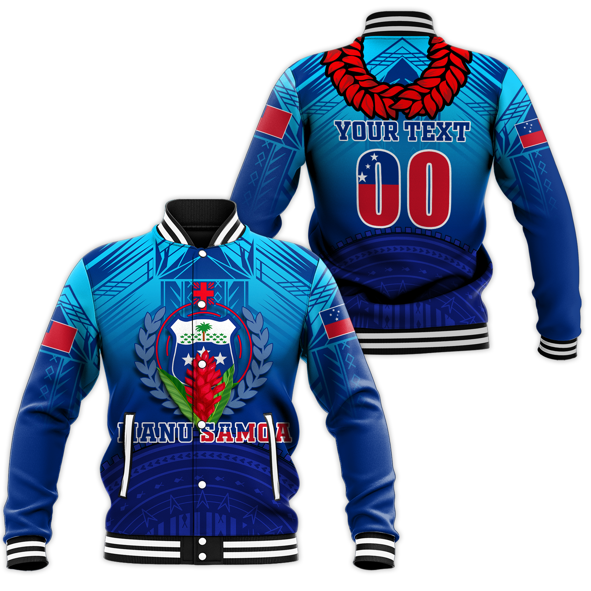 (Custom Personalised) Manu Samoa Legend Baseball Jacket - LT12 Unisex Blue - Polynesian Pride