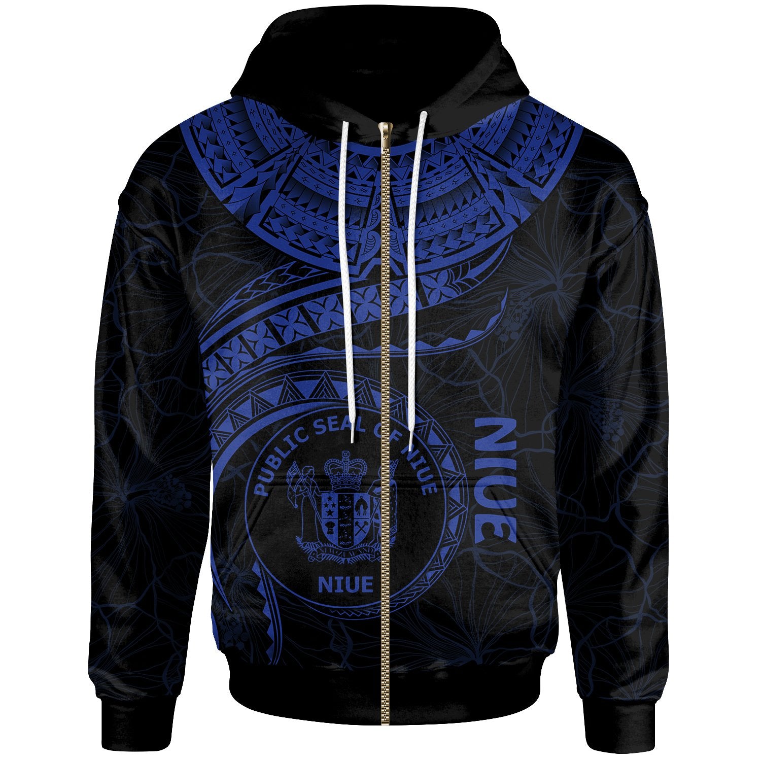 Niue Polynesian Zip up Hoodie Niue Waves (Blue) Unisex Blue - Polynesian Pride