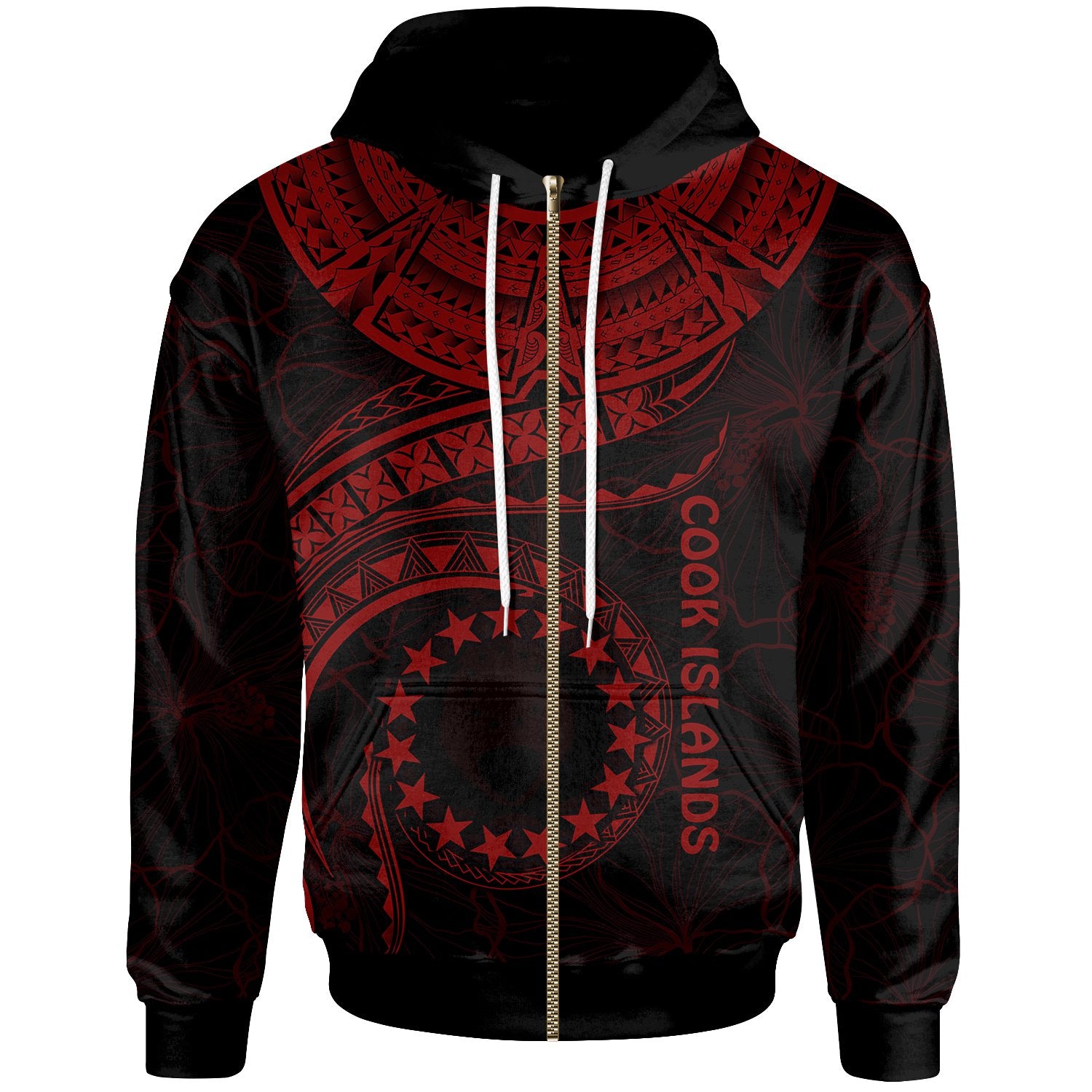 Cook Islands Polynesian Zip up Hoodie Cook Islands Waves (Red) Unisex Red - Polynesian Pride