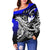 Wallis And Futuna Women's Off Shoulder Sweaters - Tribal Jungle Pattern Blue Color - Polynesian Pride