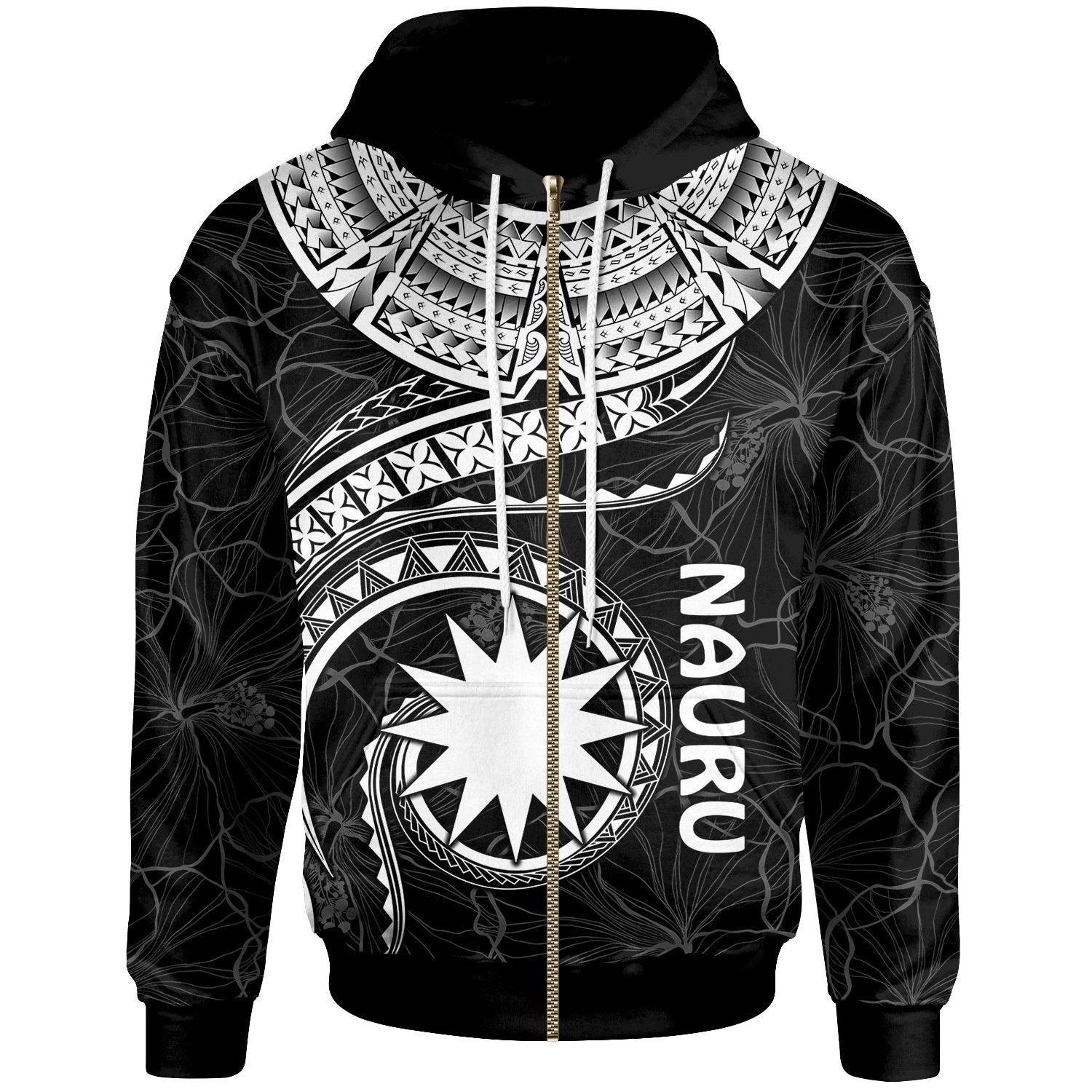 Nauru Polynesian Zip up Hoodie Nauru Waves (White) Unisex White - Polynesian Pride