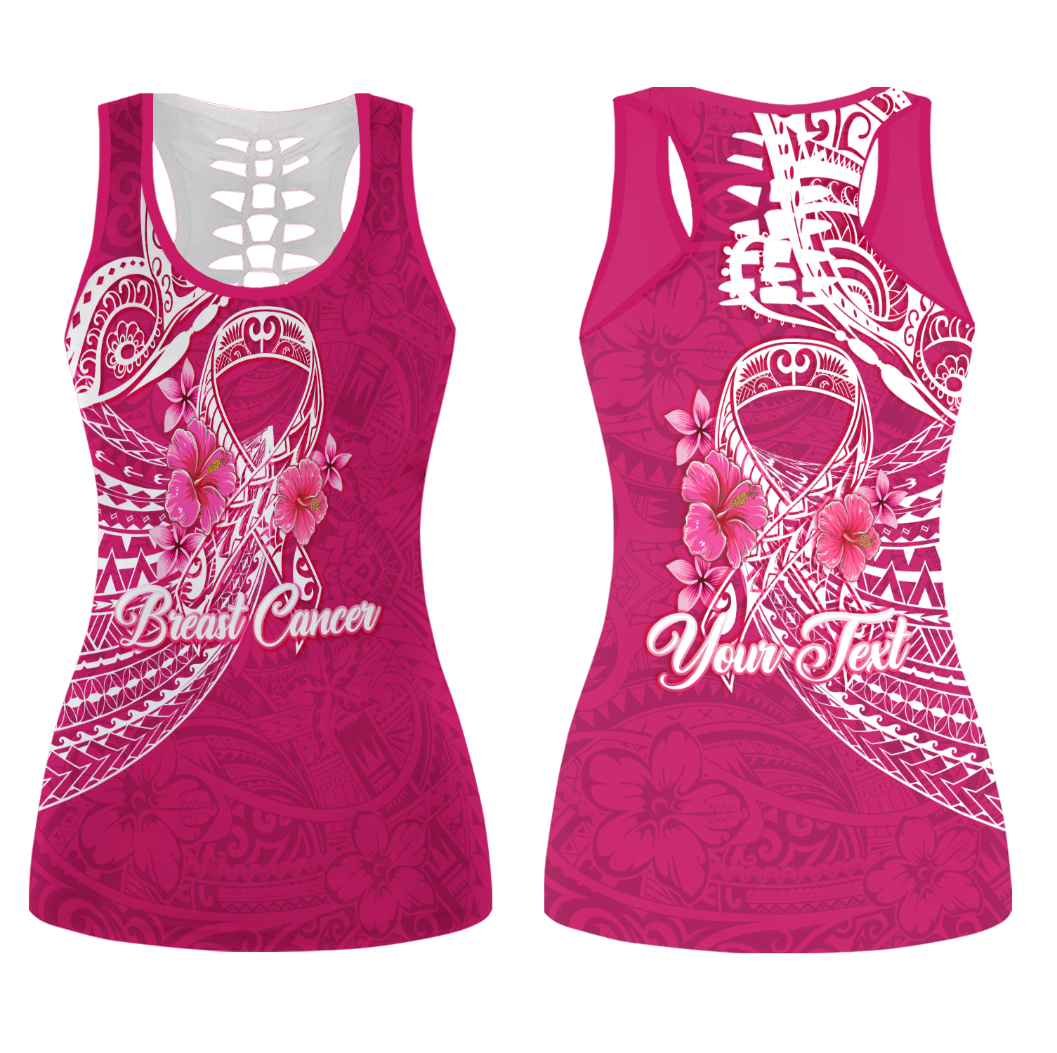 (Custom Personalised) Breast Cancer Pink Ribbon Butterfly Polynesian Pink Version Hollow Tank Top - LT12 Female Pink - Polynesian Pride