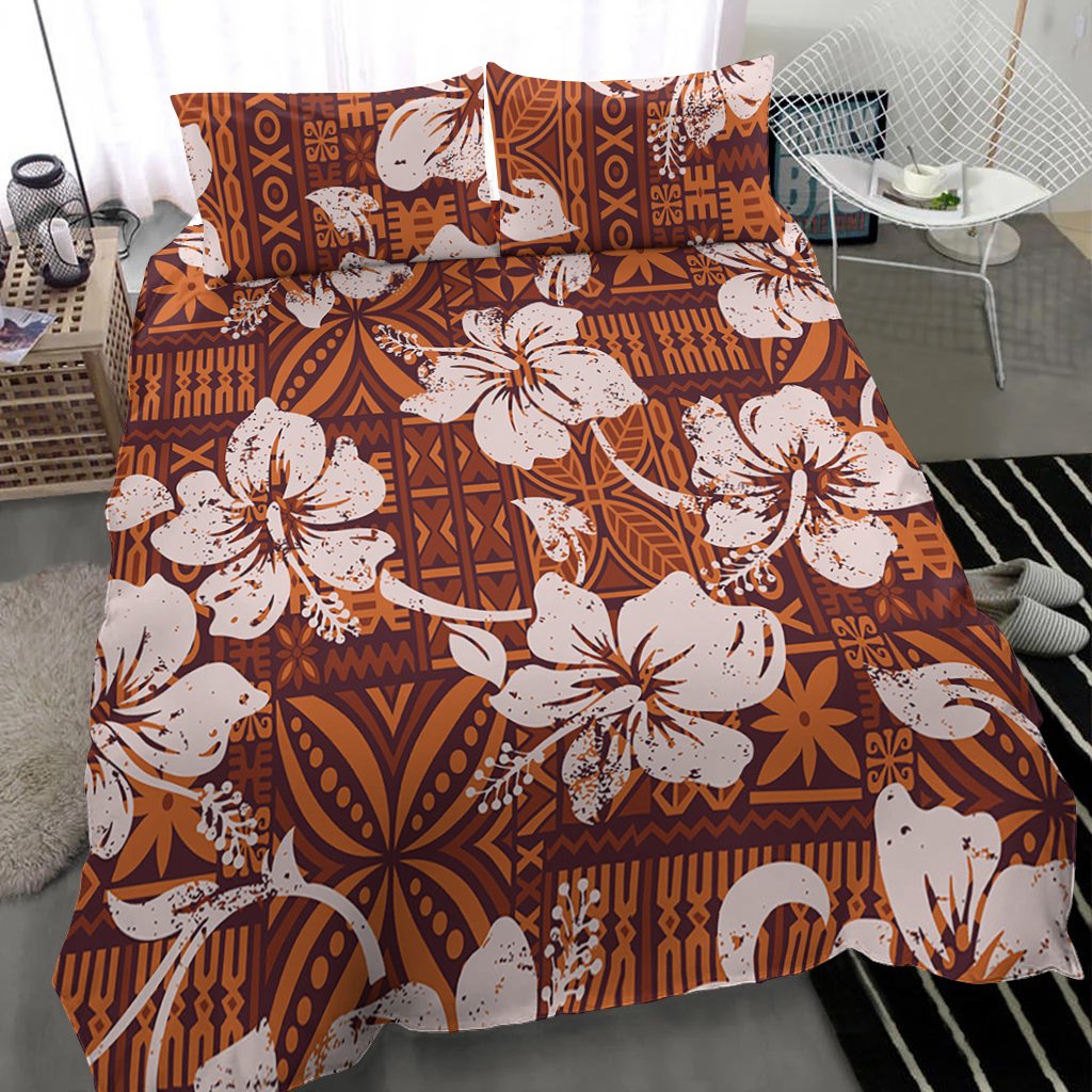 Polynesian Bedding Set - Tribal Vintage Hibiscus Flowers Art - Polynesian Pride