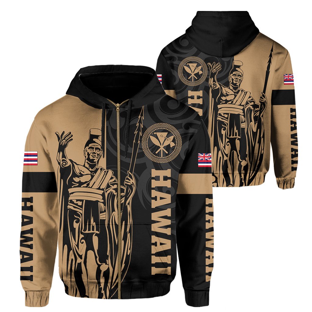 Hawaii King Polynesian – Zip-Up Hoodie – Lawla Style Unisex Gold - Polynesian Pride