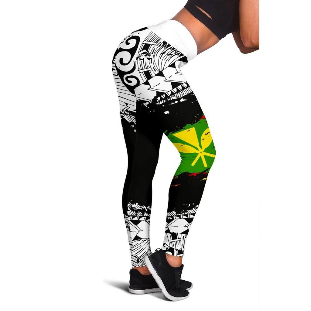 Polynesian Kanaka Flag Leggings - Nora Style - White Black - Polynesian Pride