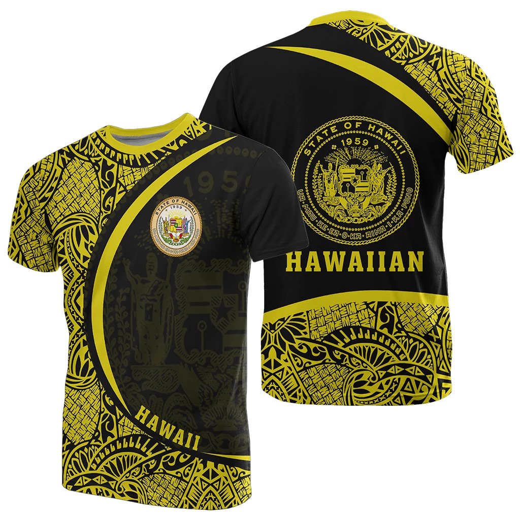 Hawaii Polynesian T Shirt Yellow Round Style Unisex Yellow - Polynesian Pride