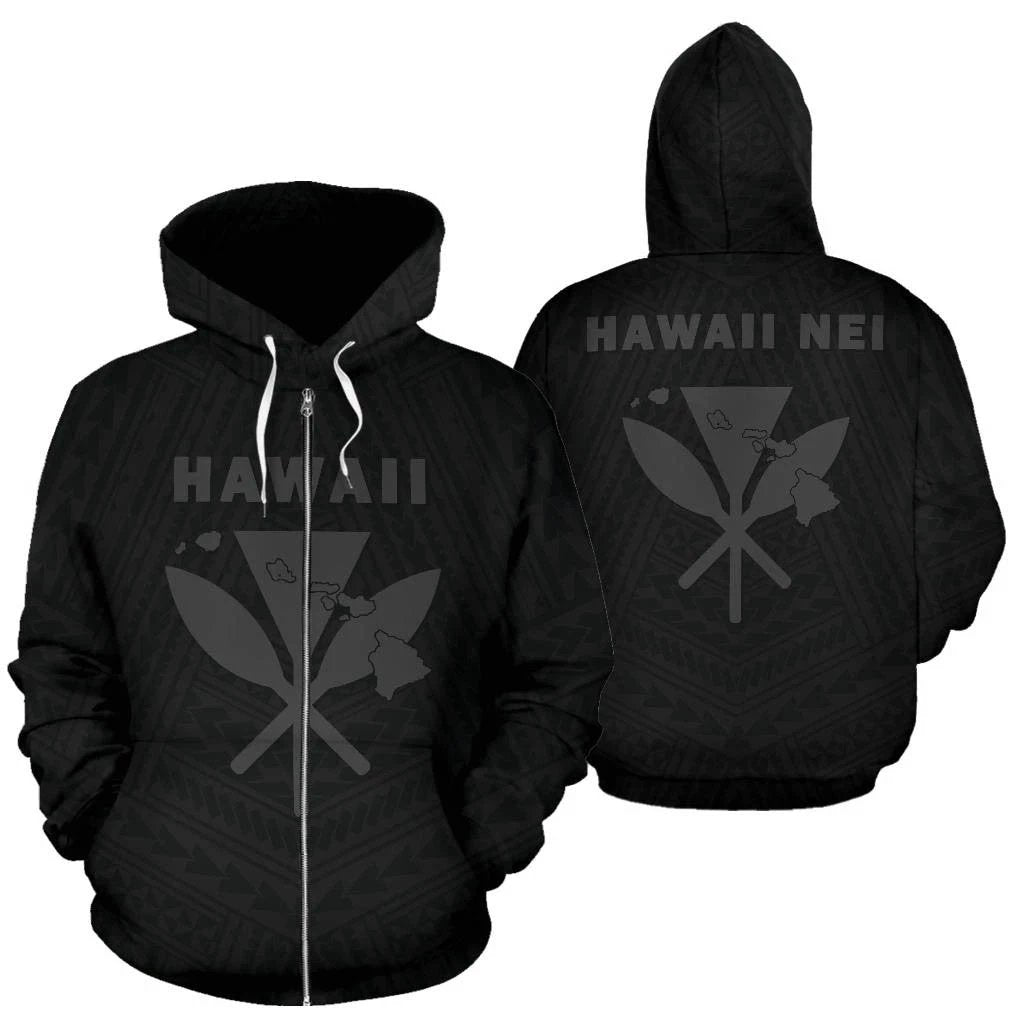 Hawaii Kanaka Polynesian Zip up Hoodie Grey Unisex Grey - Polynesian Pride