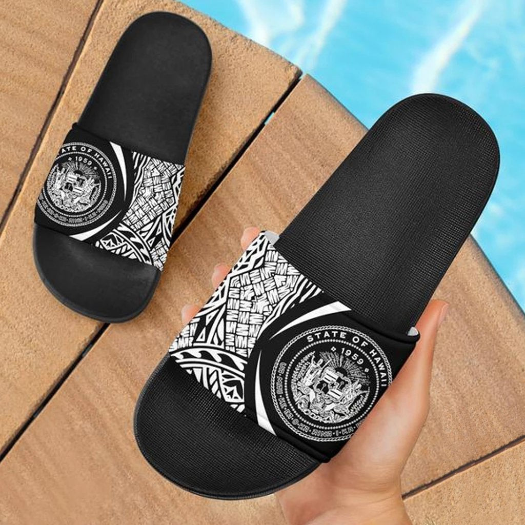 Hawaii Slide Sandals White Black - Circle Style Black - Polynesian Pride