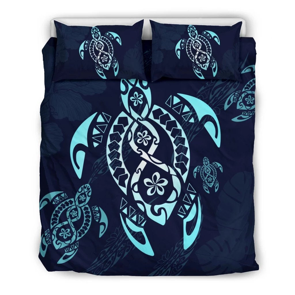 Hawaiian Hibiscus Plumeria Iiwi Bird Turtle Polynesian Bedding Set Art - Polynesian Pride