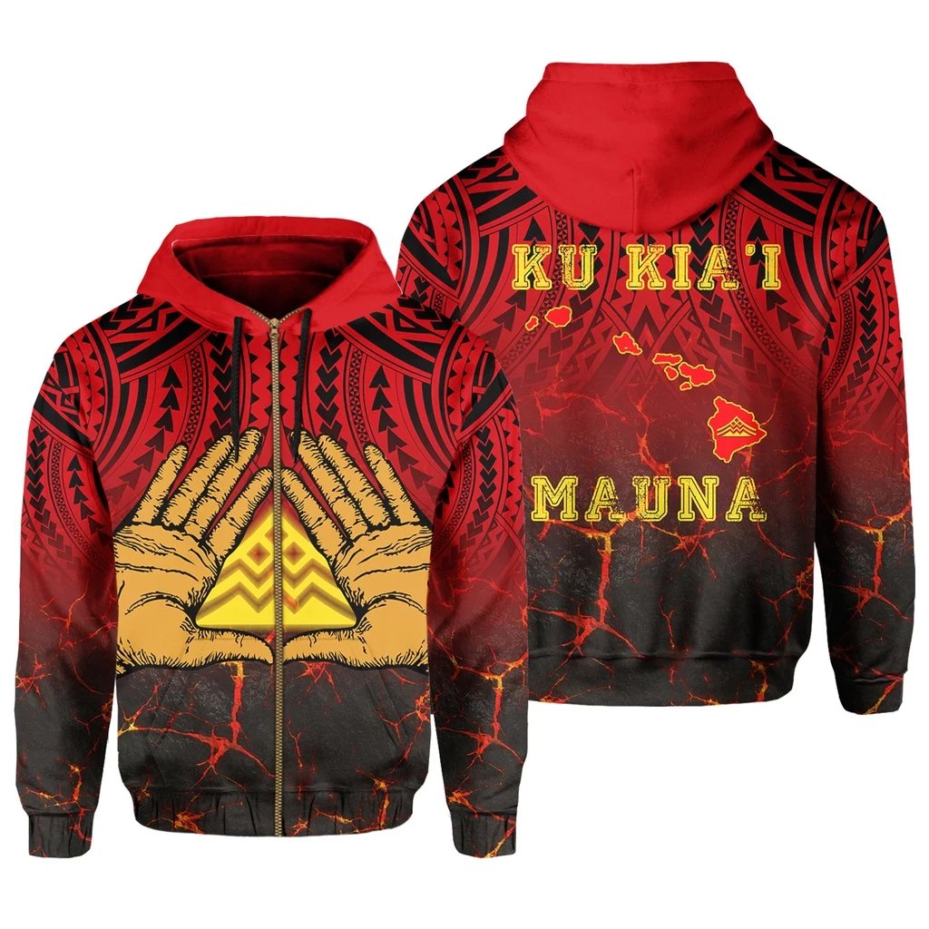 Hawaii Hoodie Zip Protect Mauna Kea Unisex Red - Polynesian Pride