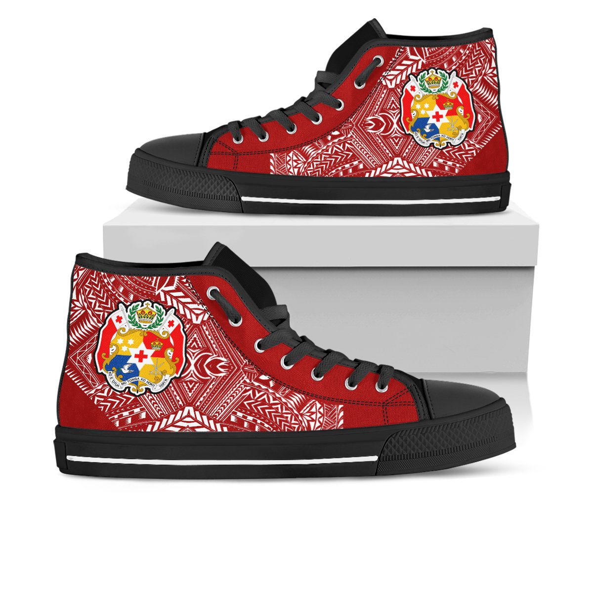 Tonga High Top Shoes - Polynesian Design Kid - Black Sole - Polynesian Pride
