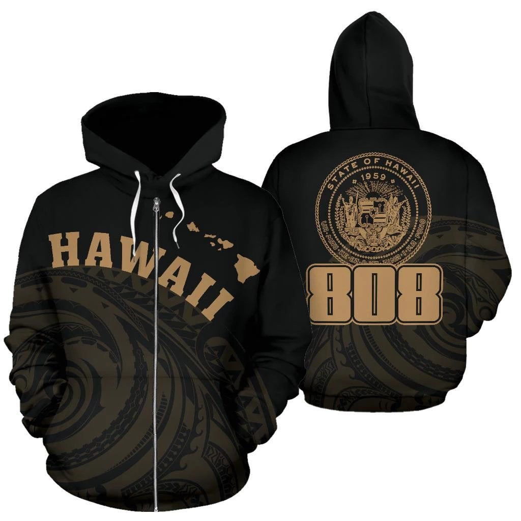 Hawaii Polynesia Hoodie Golden Tatau Style Unisex Gold - Polynesian Pride