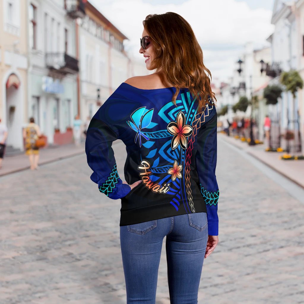 Hawaii Women's Off Shoulder Sweater - Vintage Tribal Mountain - Polynesian Pride
