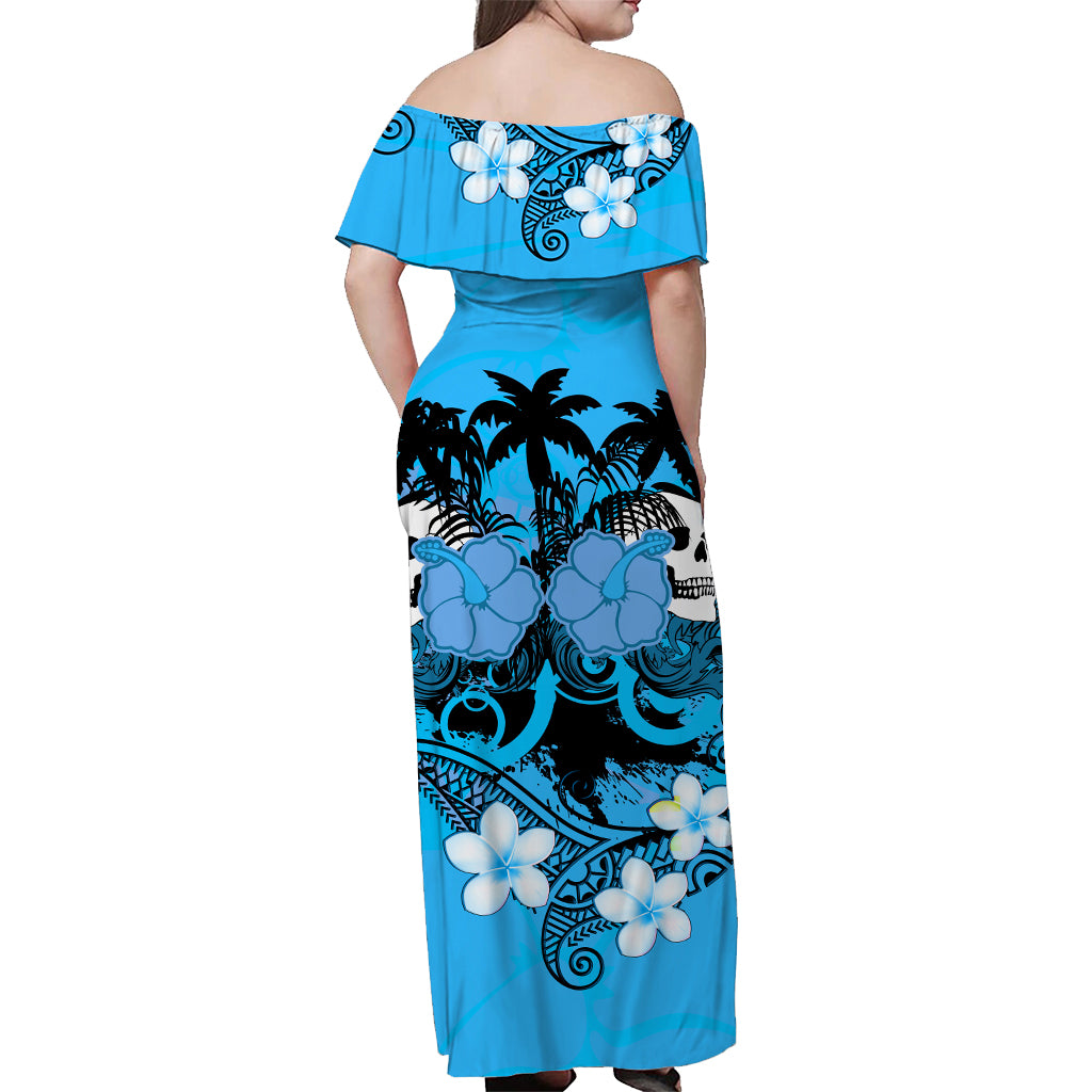 Hawaii Skull Matching Dress and Hawaiian Shirt Mysterious Polynesia and Blue Flowers LT13 - Polynesian Pride