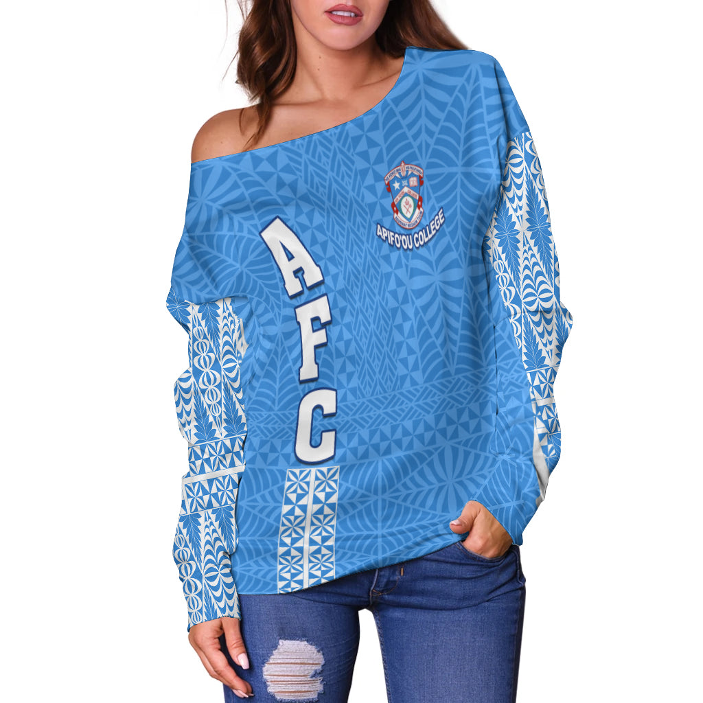 Apifo'ou College Off Shoulder Sweater Tongan Pattern AFC Lovers LT13 - Polynesian Pride