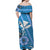 Hawaii Off Shoulder Long Dress Kakau Tribal Blue Batik Floral Ver.01 LT13 - Polynesian Pride