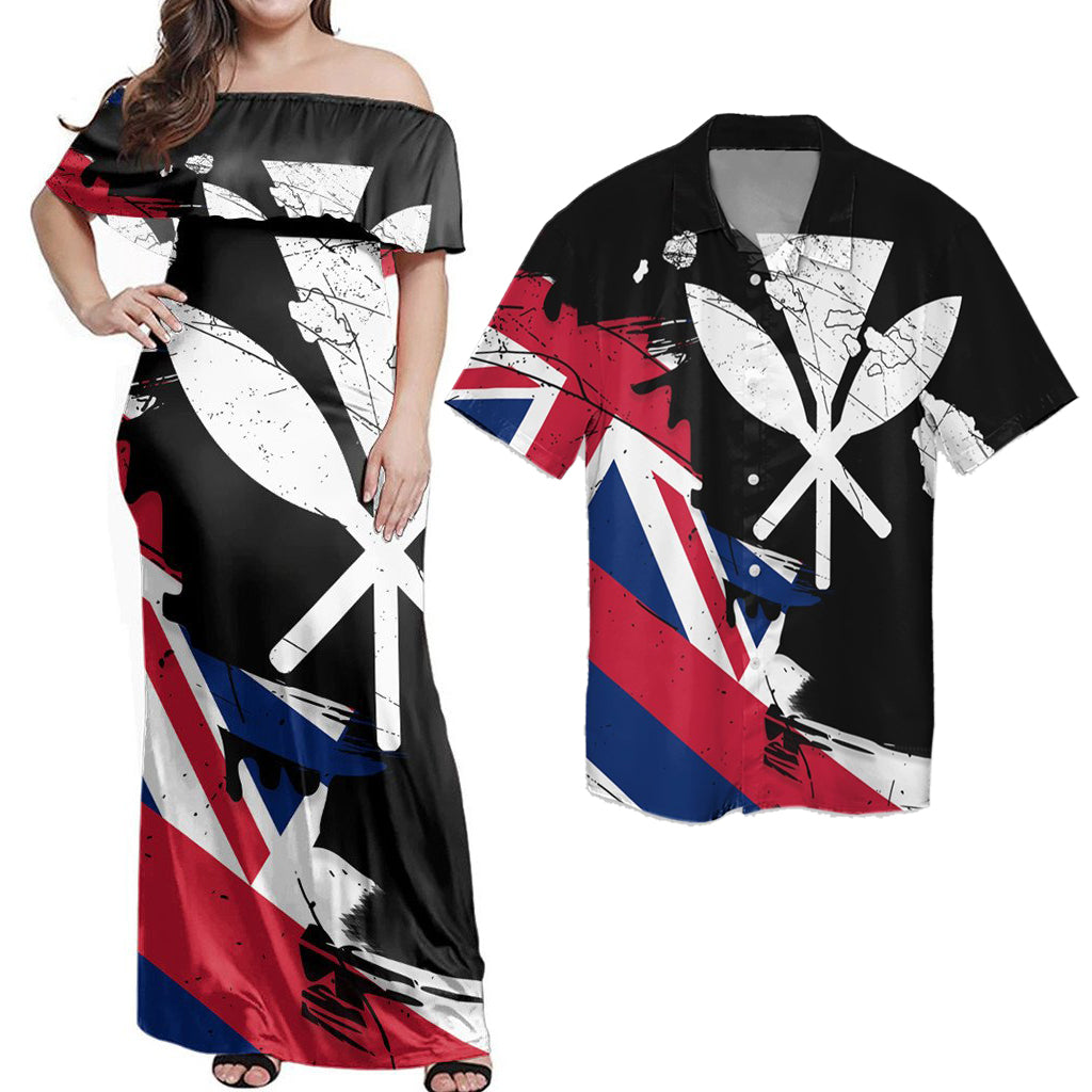 Hawaiian Matching Dress and Hawaiian Shirt Hawaii Flag Hawaii Map Kanaka Polynesian Classic Style RLT14 No Dress - Polynesian Pride