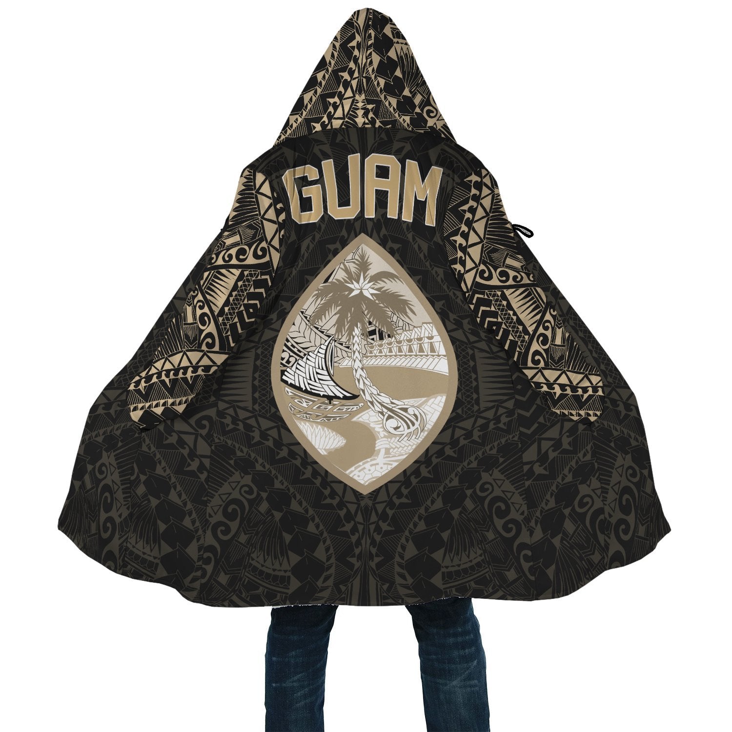 Guam All Over Print (Women/Men) Cloak A7 Unisex Black and Gold - Polynesian Pride