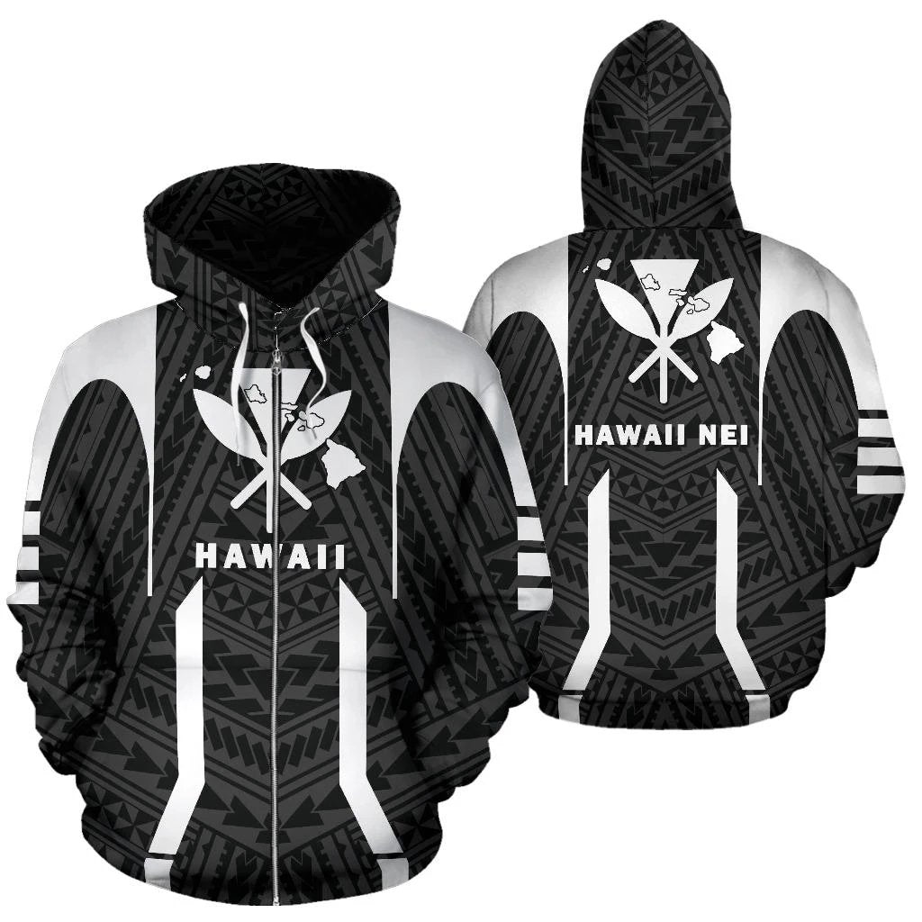 Hawaii Kanaka Polynesian Zip up Hoodie White Unisex White - Polynesian Pride