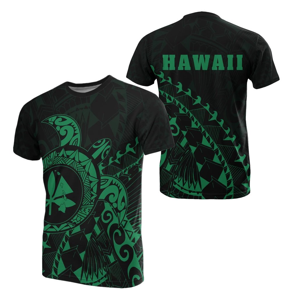 Kanaka Map T shirt ( Green) Turtle Style Unisex White - Polynesian Pride