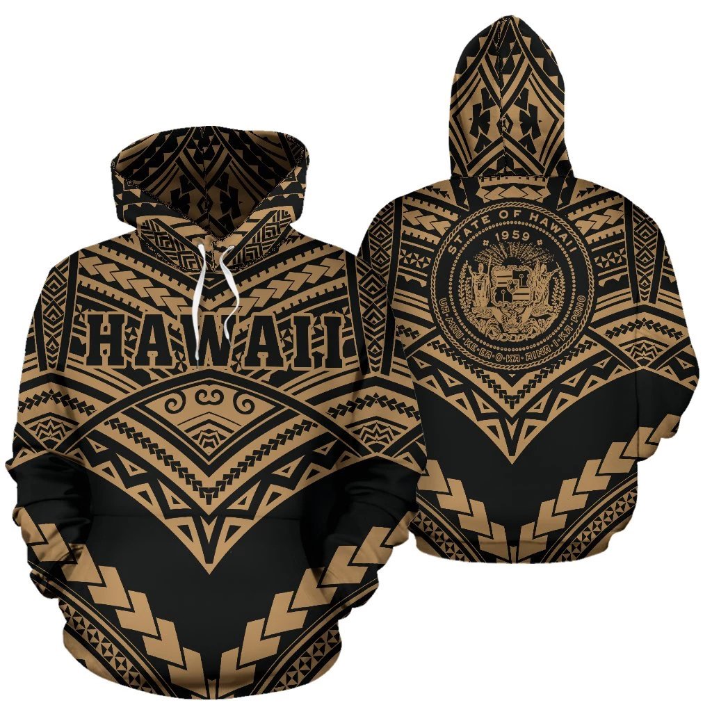 Hawaii Polynesian Tribal Hoodie New Warrior Style Golden Color Unisex White - Polynesian Pride