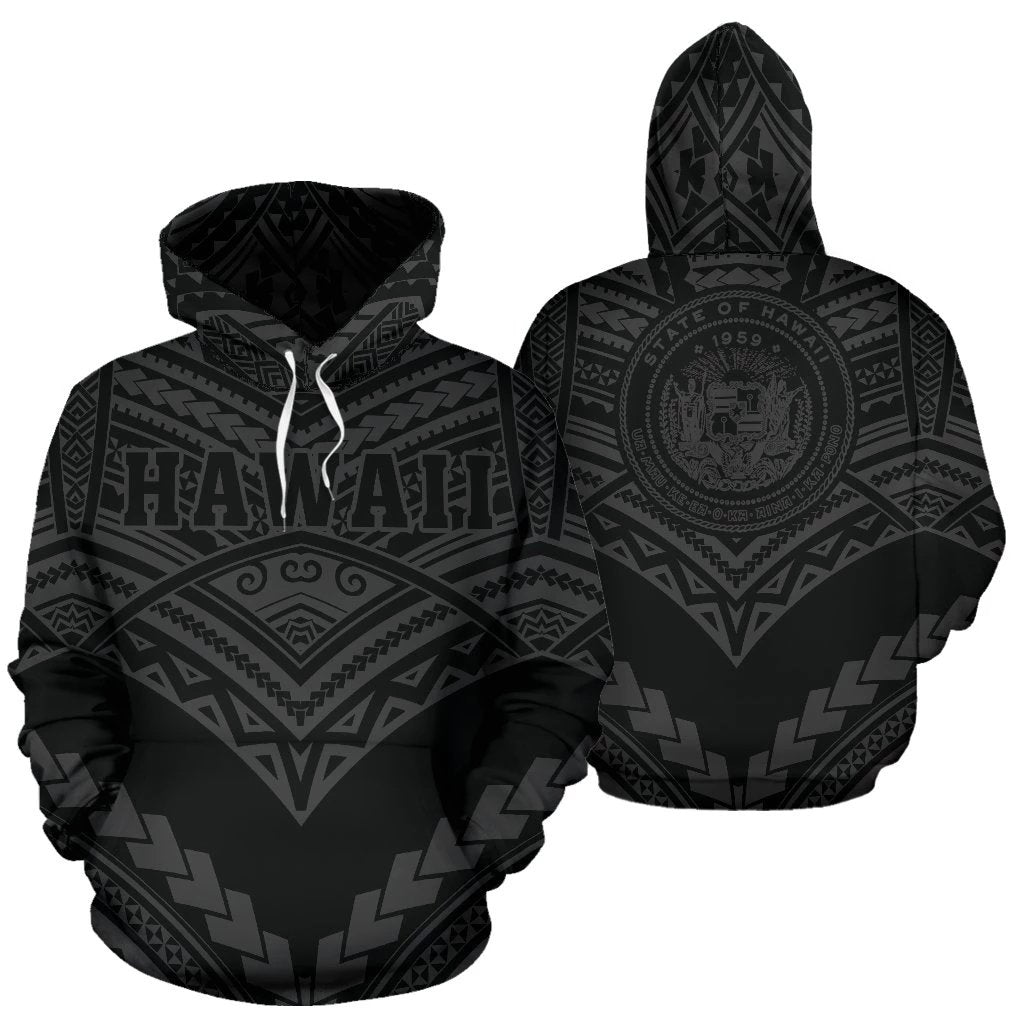 Hawaii Polynesian Tribal Hoodie New Warrior Style Gray Color Unisex White - Polynesian Pride