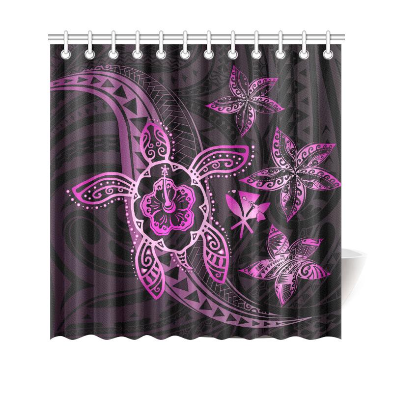 Kanaka Map Hibiscus Plumeria Turtle Art Pink Polynesian Shower Curtain 177 x 172 (cm) Pink - Polynesian Pride