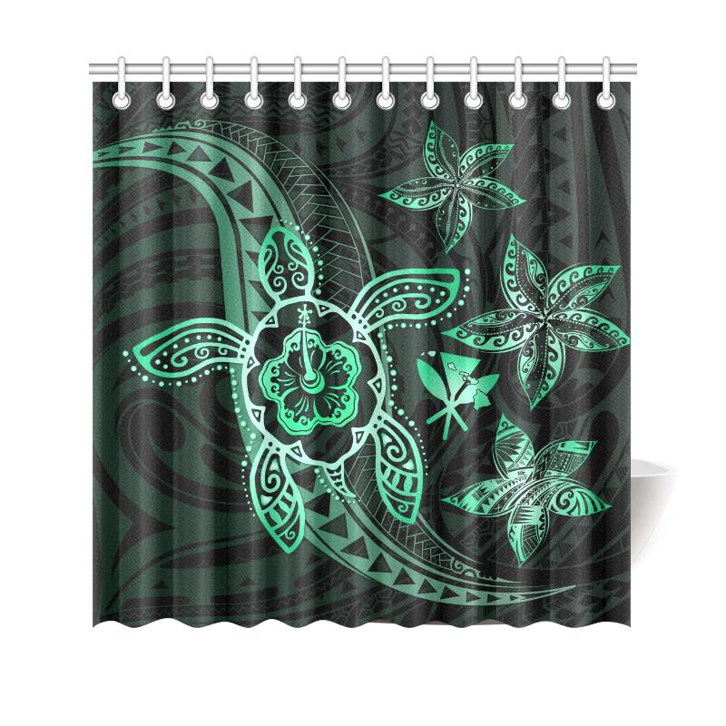 Kanaka Map Hibiscus Plumeria Turtle Art Turquoise Polynesian Shower Curtain 177 x 172 (cm) Turquoise - Polynesian Pride